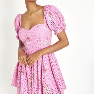 Pink Eyelet Puff Sleeve Dress